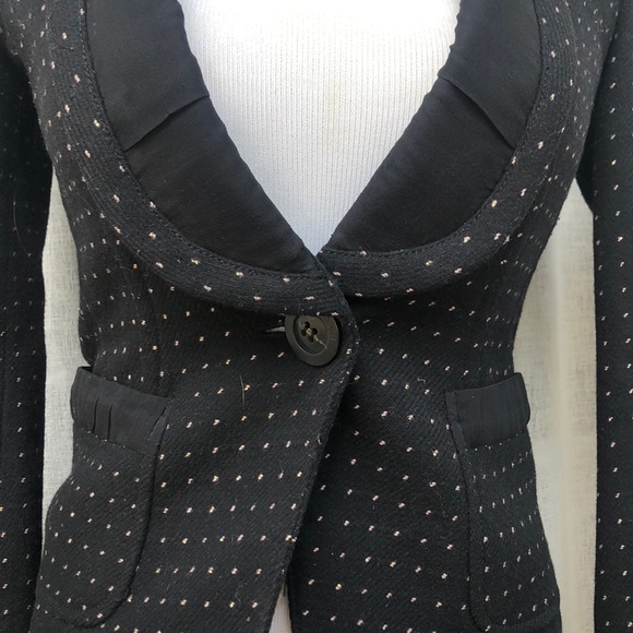 Nice Claup black white dot single button deep v neck wool blazer - Picture 3 of 14
